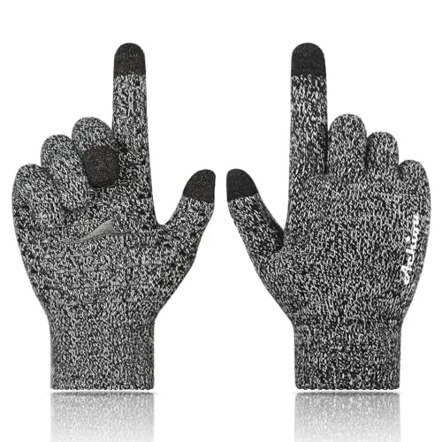 Achiou black knit winter gloves with conductive fingertips