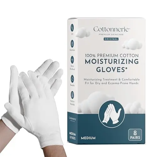 Cottonnerie 8-pair white cotton gloves for sleeping with lotion