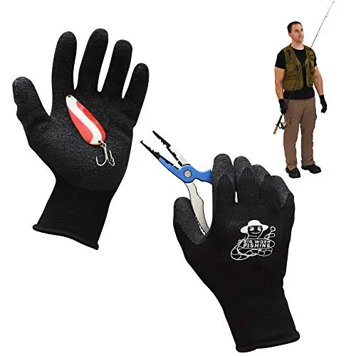 Big Worm Fishing black rubber gloves with textured palm for handling and cleaning fish