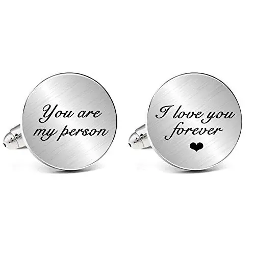 JUPPE 'You are My Person' engraved cufflinks and tie bar set in a classic metal finish