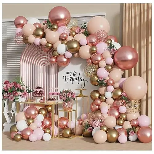 Blocesa rose gold, pink, white, and gold confetti balloon garland kit