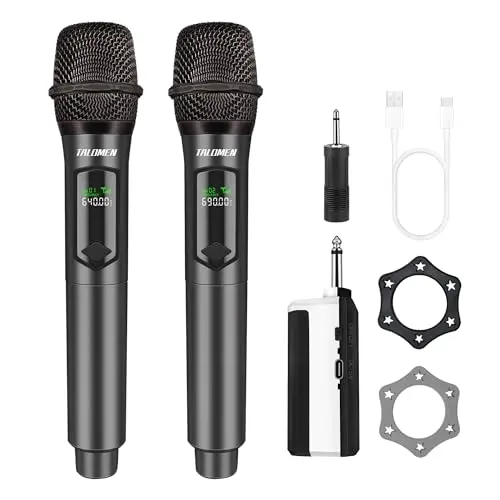 Talomen K60-2 gray wireless handheld microphone system with receiver