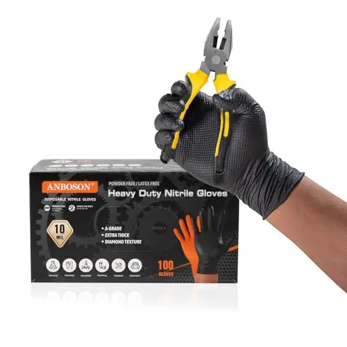 Black ANBOSON 10-mil thick nitrile disposable gloves for mechanics
