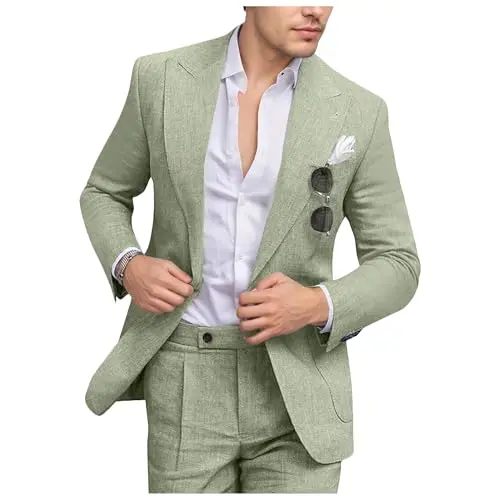 Light green linen suit for summer wedding