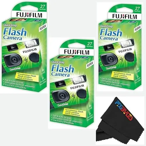 Fujifilm QuickSnap Flash 400 disposable camera 3-pack bundle with cleaning cloth